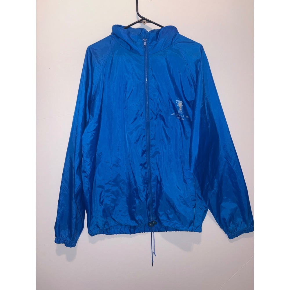 Sporte Leisure Australian Open Windbreaker Full Zip Stowaway Hood Blue Jacket